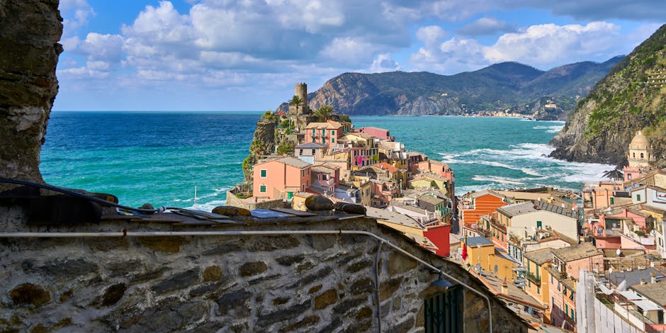 Corniglia village hilltop view morning sea