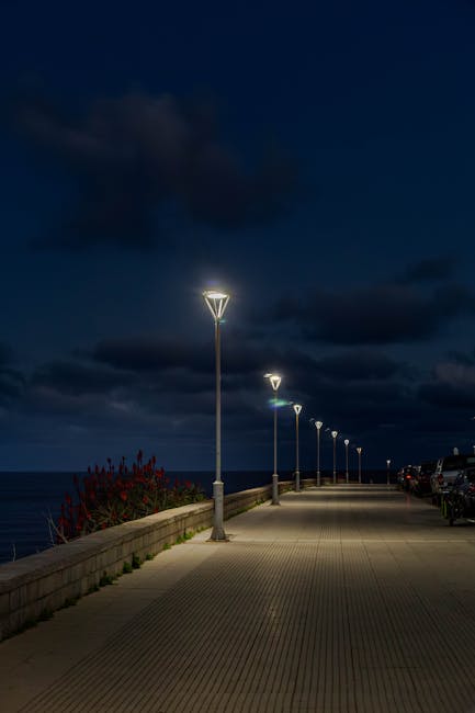 Monterosso seaside promenade night lights