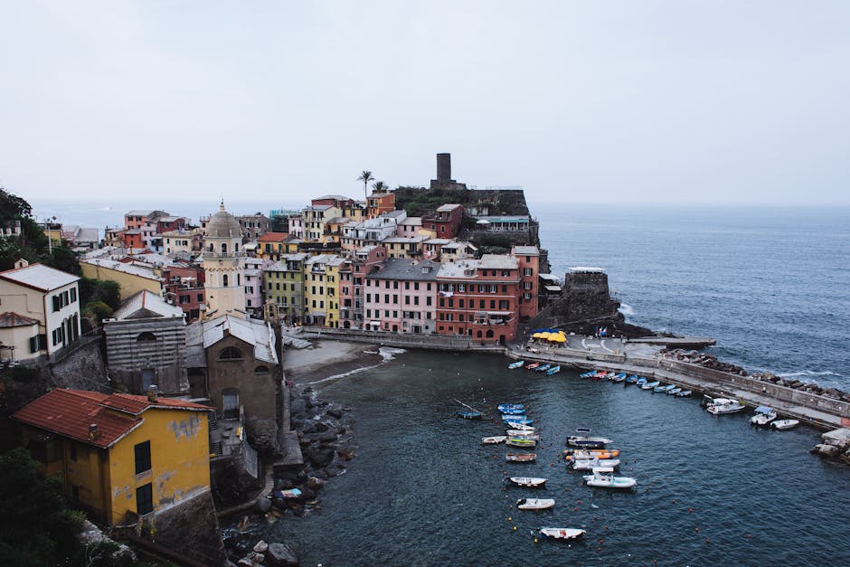 Vernazza harbor boats morning