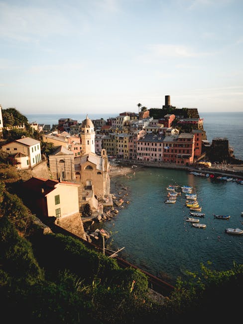 Vernazza harbor terrace sunset boats