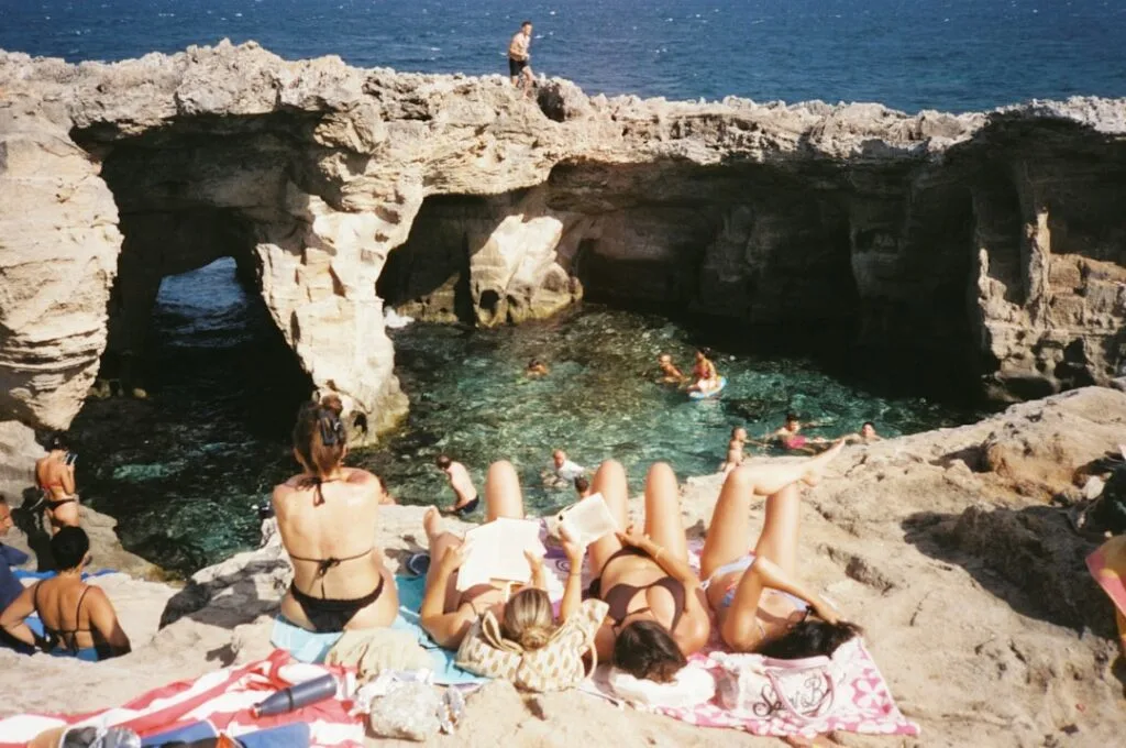 family picnic cliffside Mediterranean